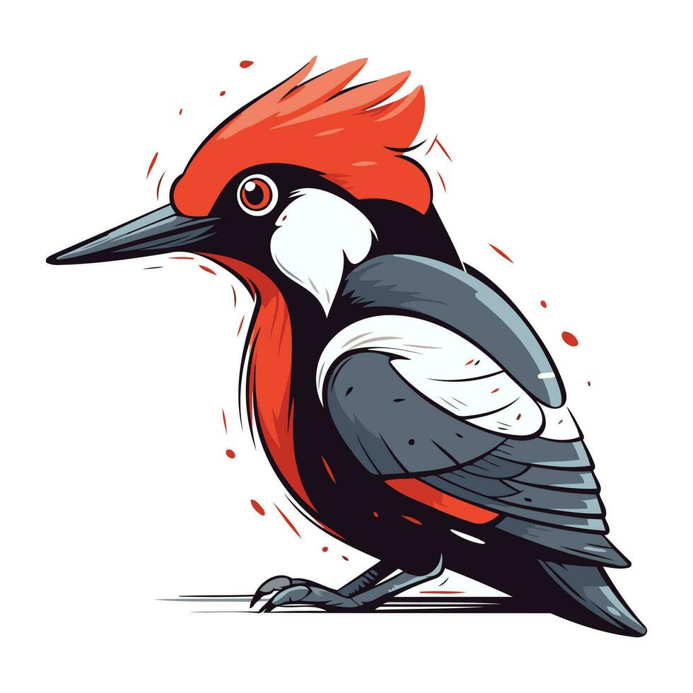 Hand drawn vector illustration of a red backed woodpecker.