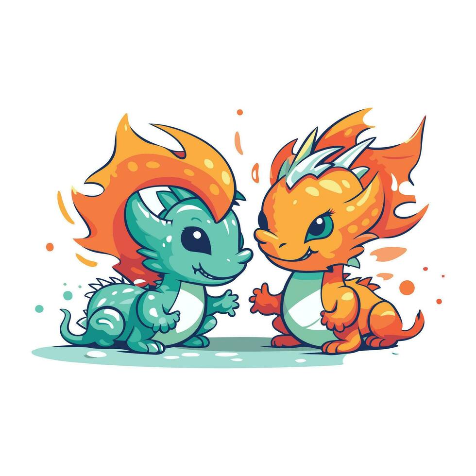 Cute cartoon dragon couple. Vector illustration isolated on white background.