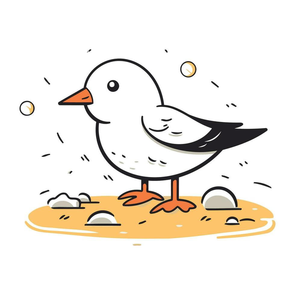 Vector illustration of a seagull on the beach. Flat style.