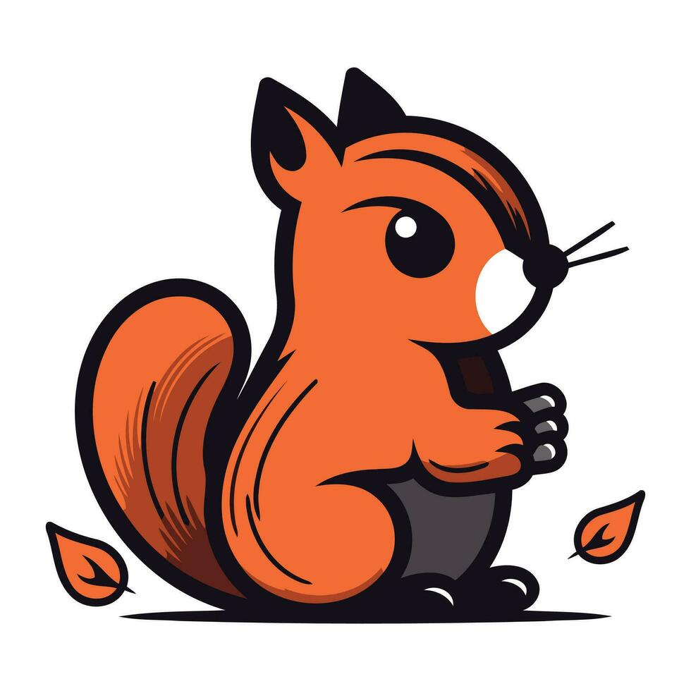 Squirrel with autumn leaves on a white background. Vector illustration.