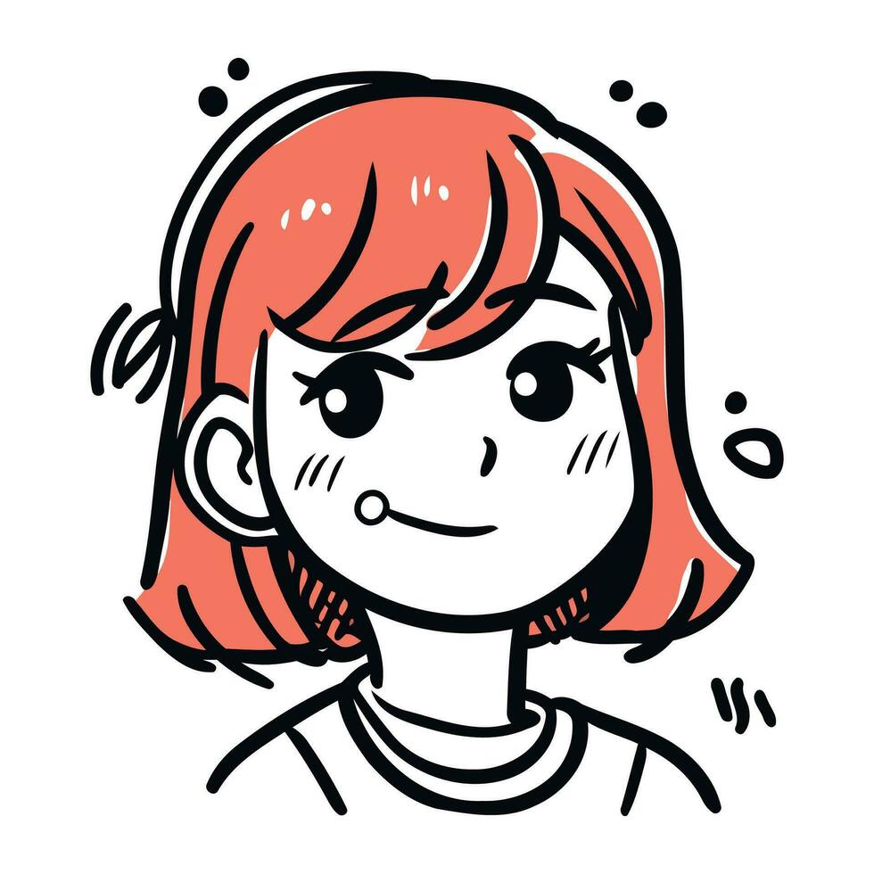 ilustración de el cara de un niña con rosado pelo en un blanco antecedentes vector