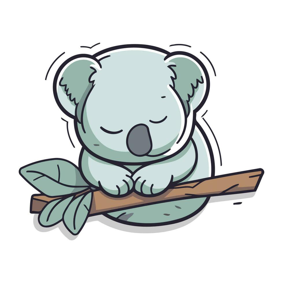 Cute cartoon koala sleeping on a branch. Vector illustration.