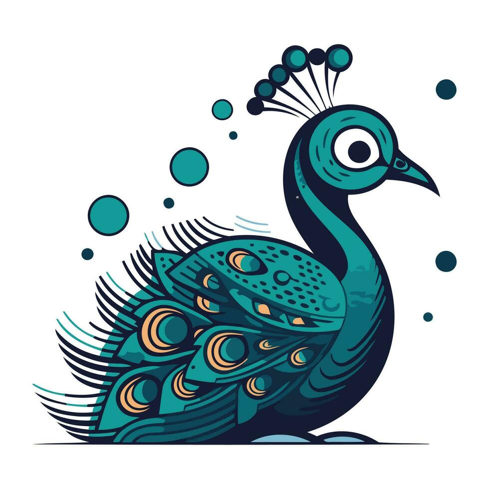 Peacock. Vector illustration. Isolated on white background.