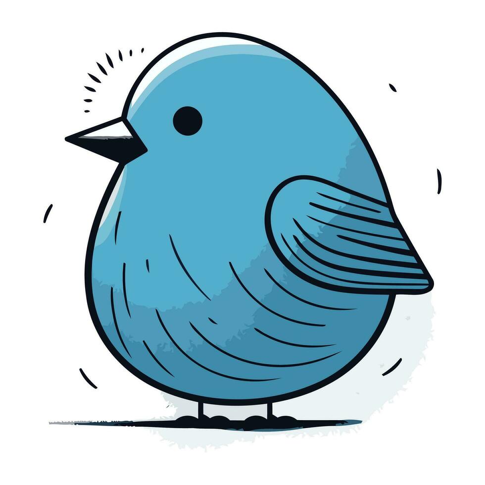 linda azul pájaro en blanco antecedentes. mano dibujado vector ilustración.