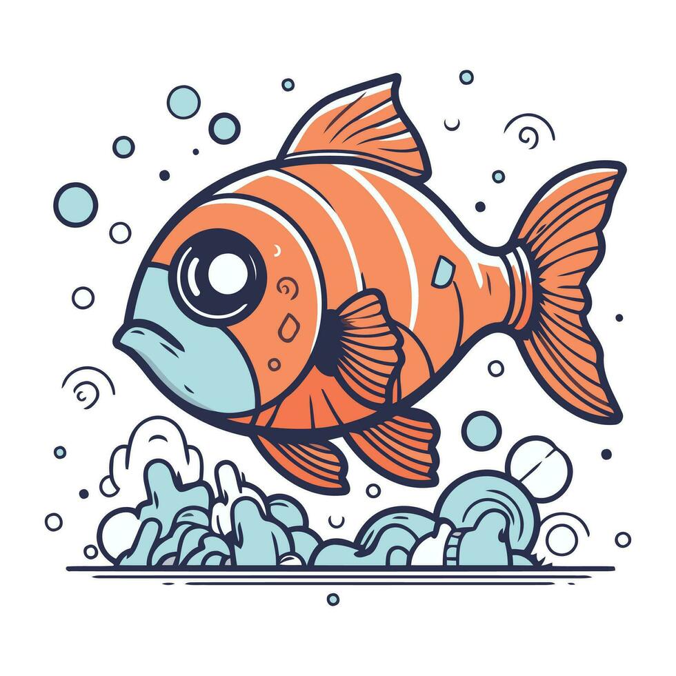 Cute cartoon fish on white background. Vector illustration for your design