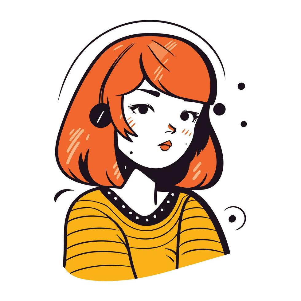 Vector illustration of a girl with red hair in a yellow sweater.