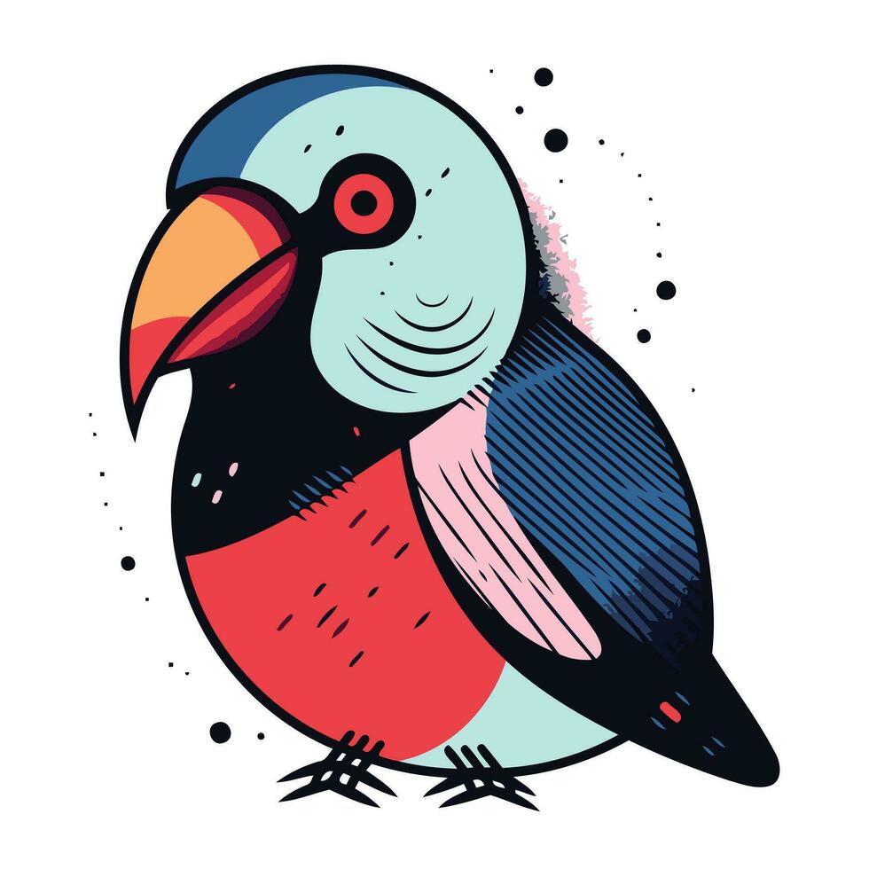 Hand drawn vector illustration of a cute toucan. Isolated on white background.