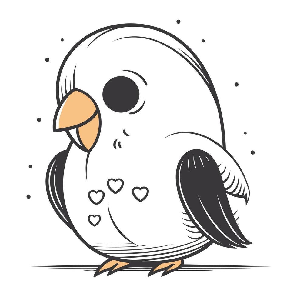 Vector illustration of cute parrot with hearts on its beak.