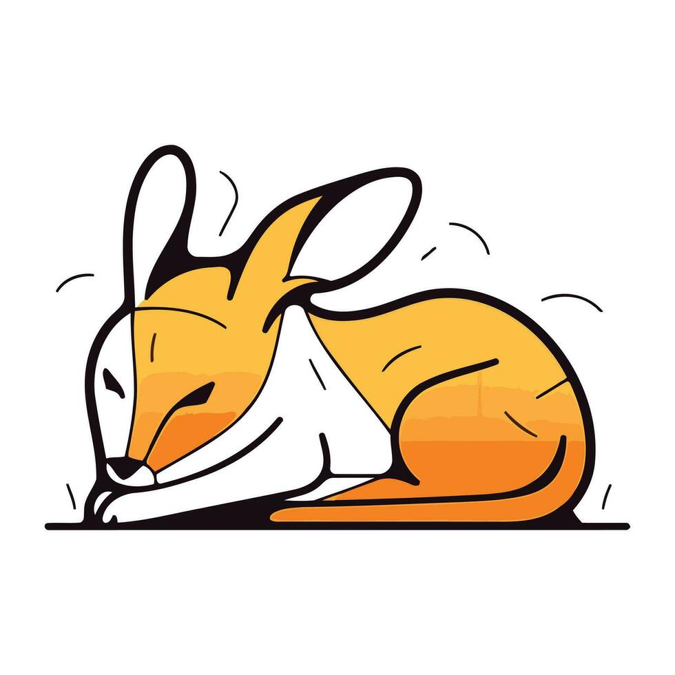 Rabbit sleeping on a white background. Vector illustration in flat style.