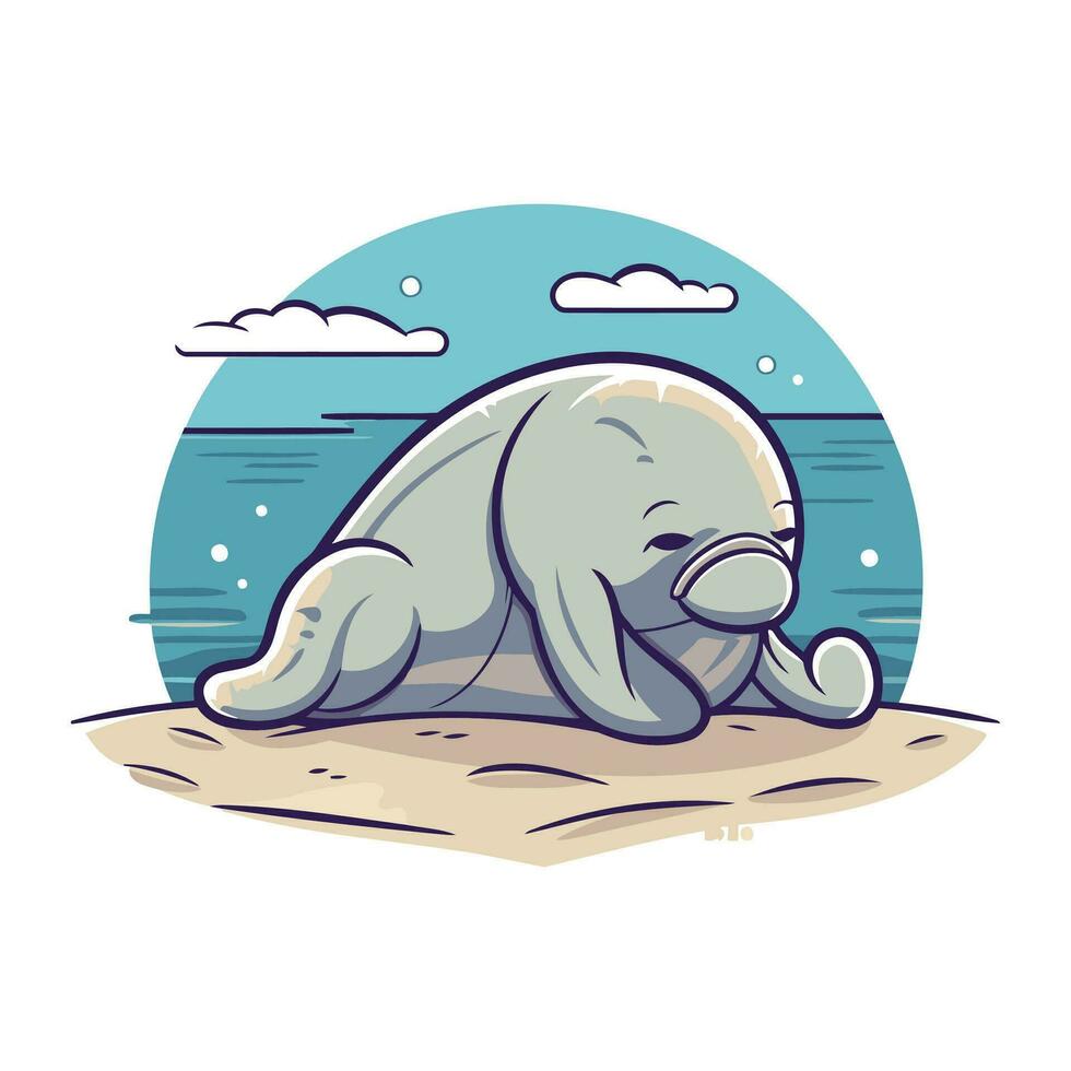 Vector illustration of a cute seal sleeping on the beach. Cartoon style.