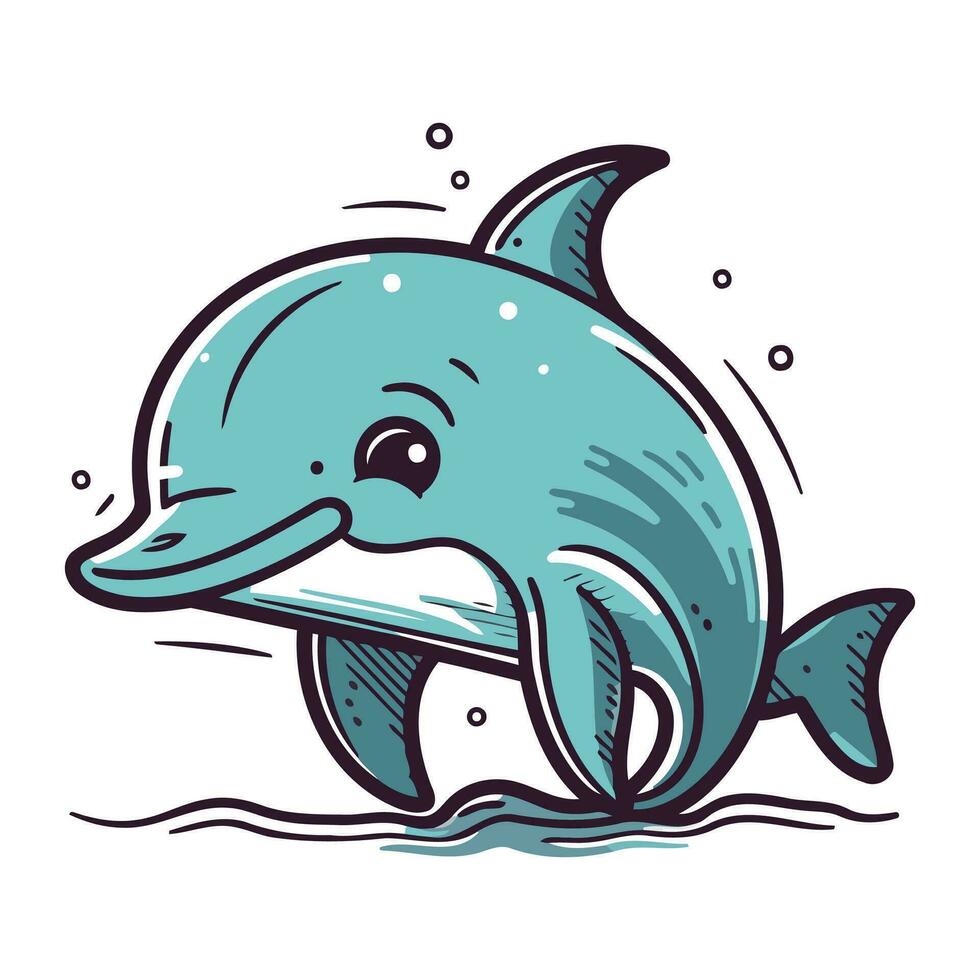 Cartoon dolphin. Vector illustration of a cute dolphin isolated on white background.