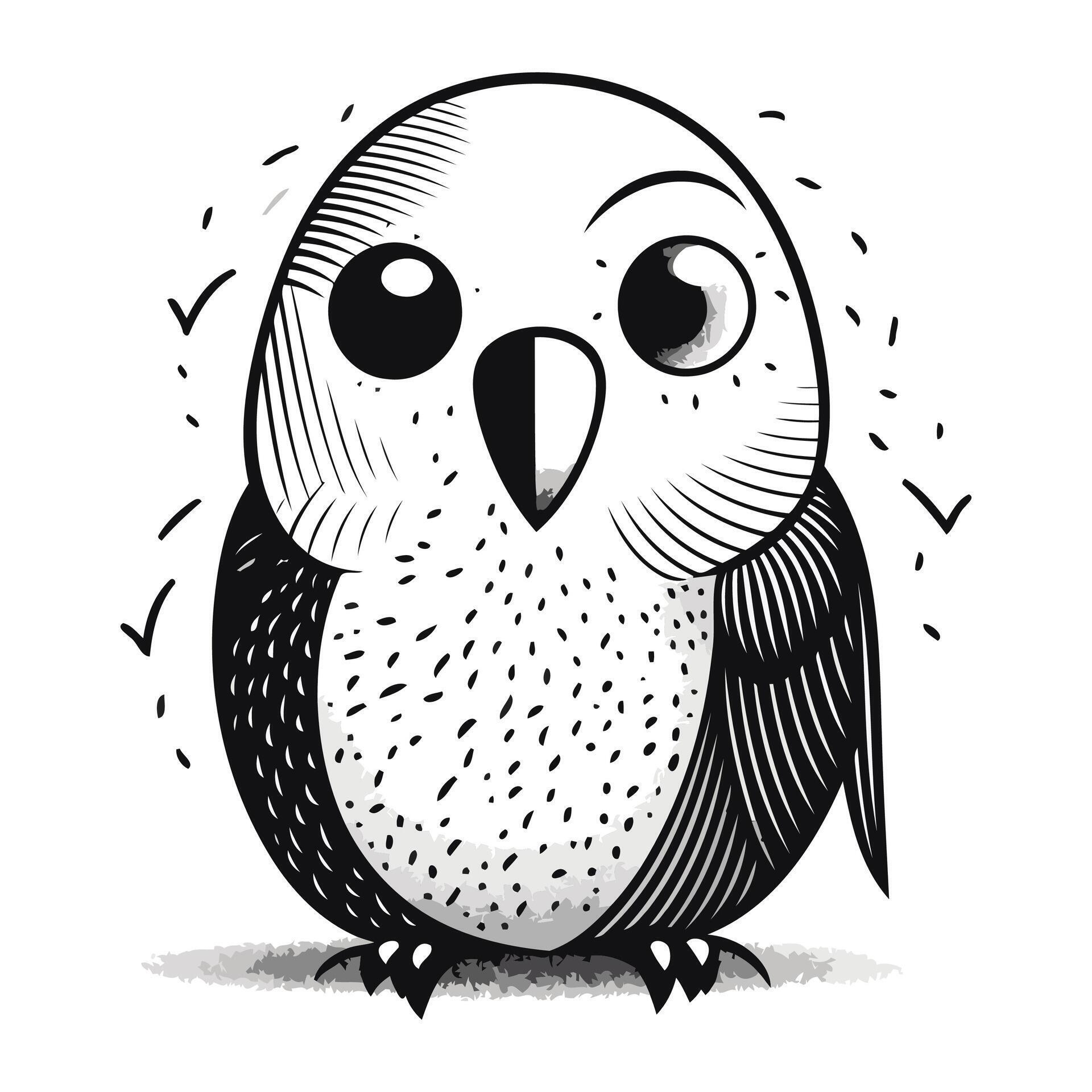 Cute cartoon owl. Vector illustration. Black and white colors. 33285456