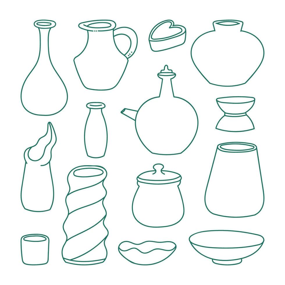 beautiful pottery outline collection vector