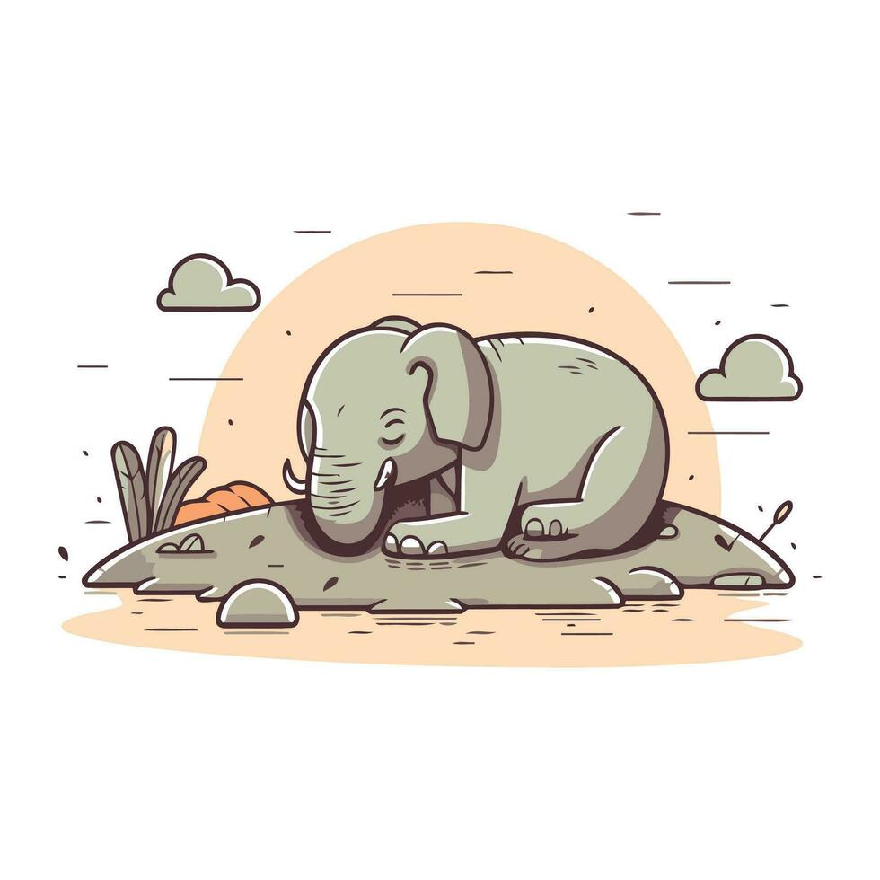 elefante dormido en el roca. vector ilustración en dibujos animados estilo.