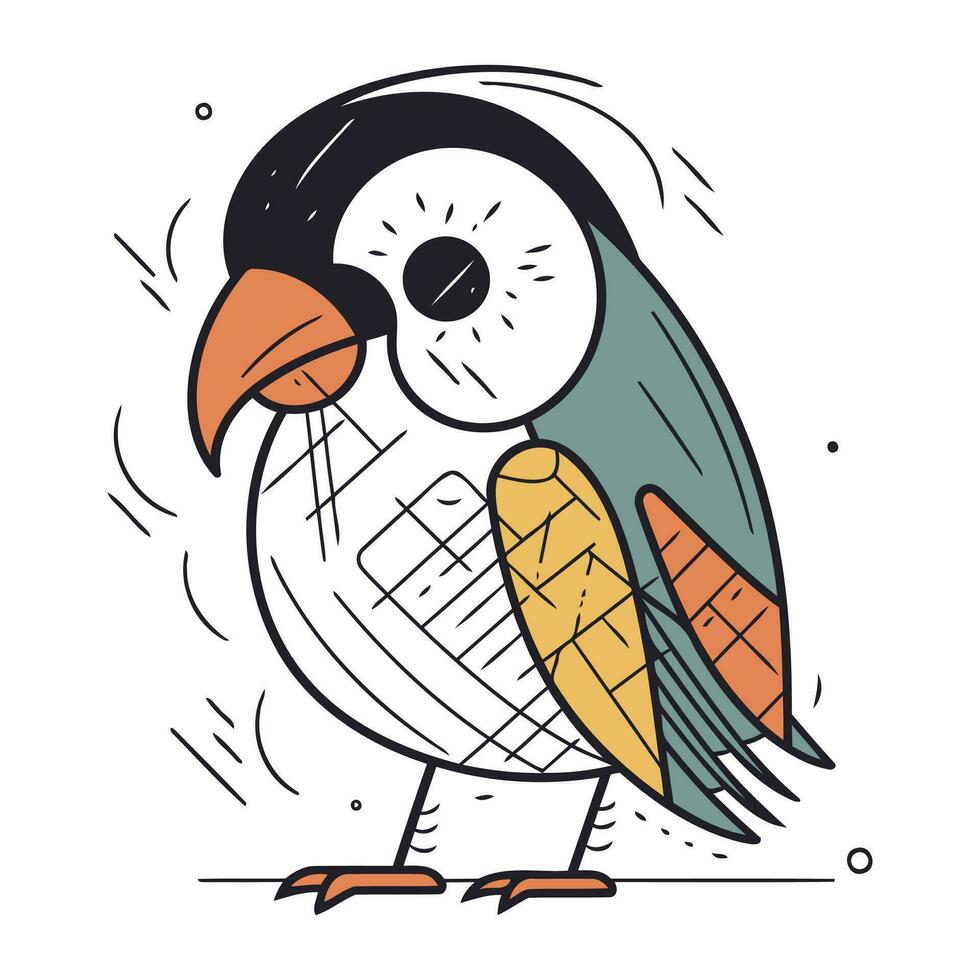 Cute cartoon parrot. Vector illustration in line art style.