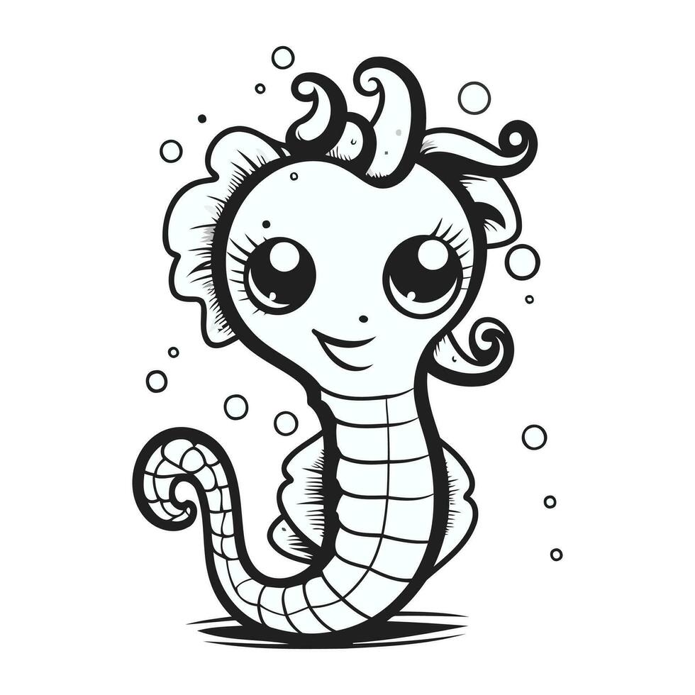 Cute cartoon seahorse. Vector illustration on white background.