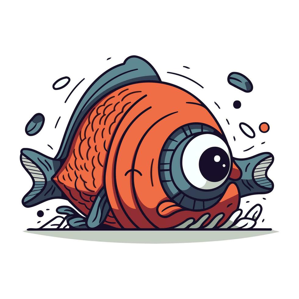 Cartoon funny fish. Vector illustration. Isolated on white background.