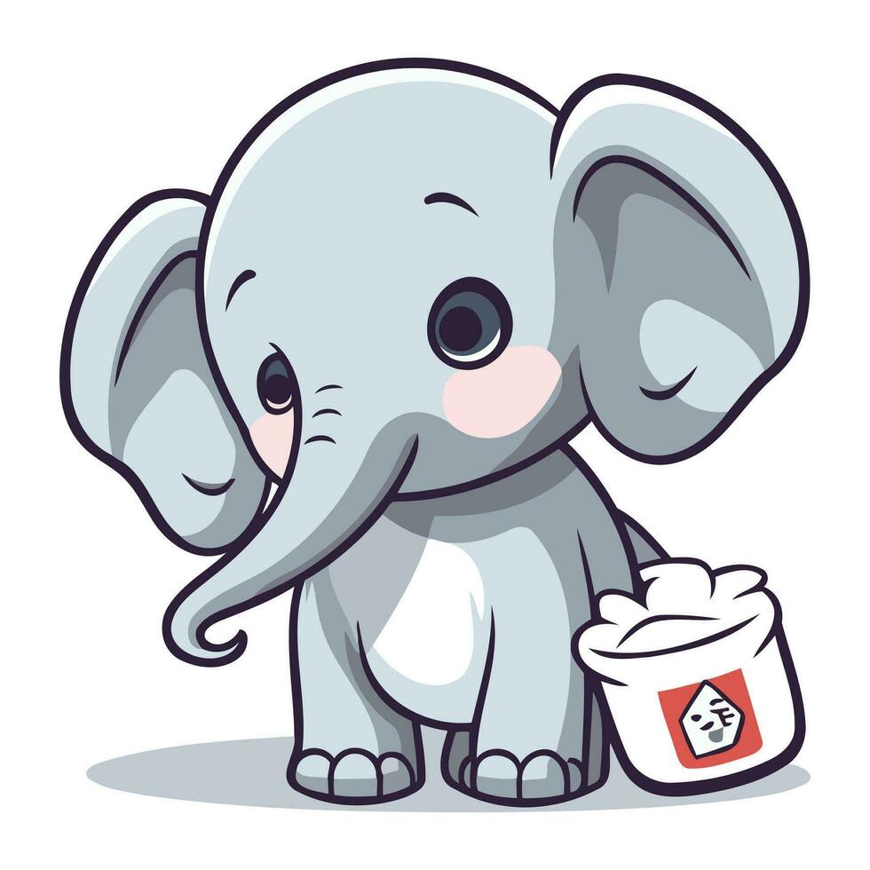 Cute elephant with rice in his mouth. Vector illustration of a cartoon elephant.