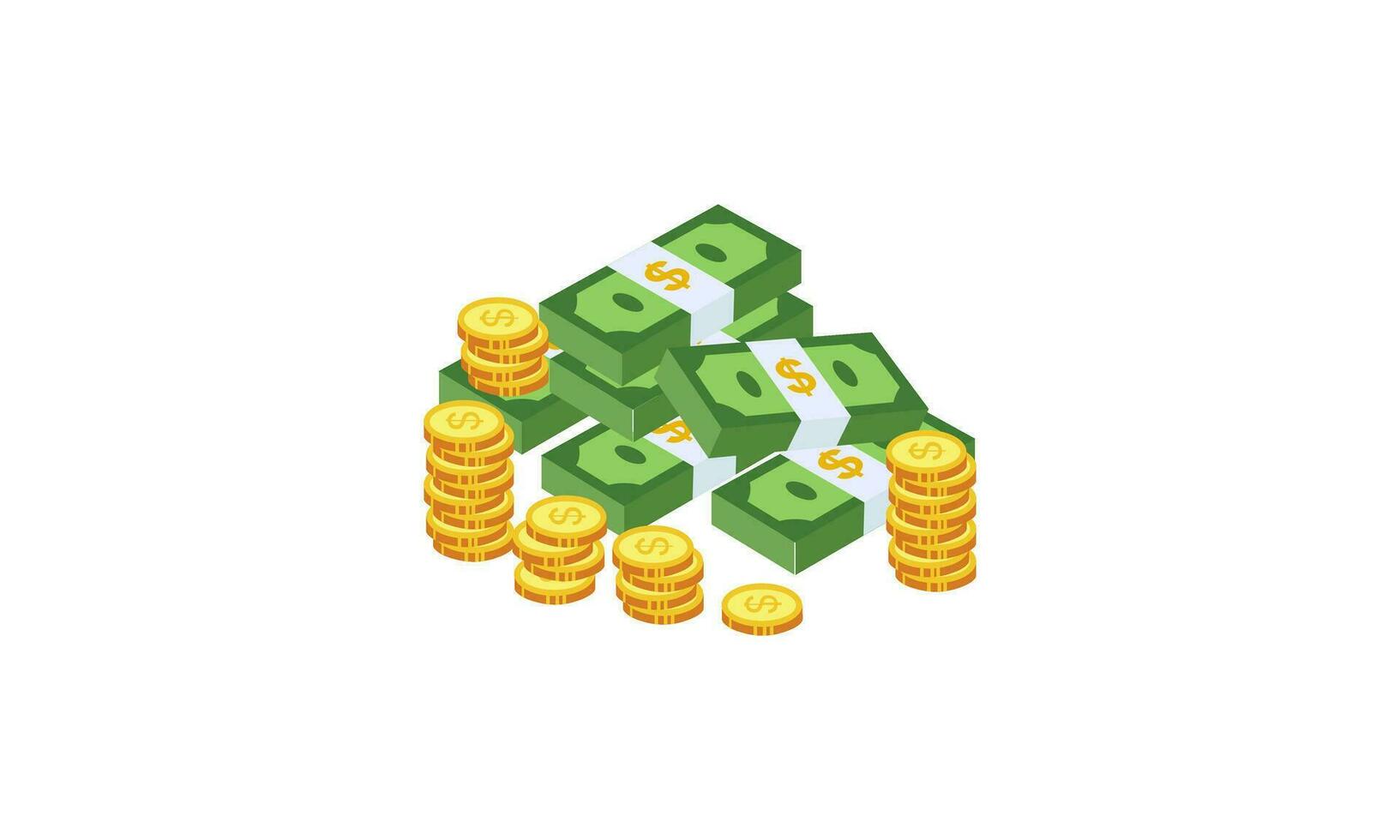 Big pile of cash money and some gold coins. Heap of packed dollar bills. This logo can be easily app vector