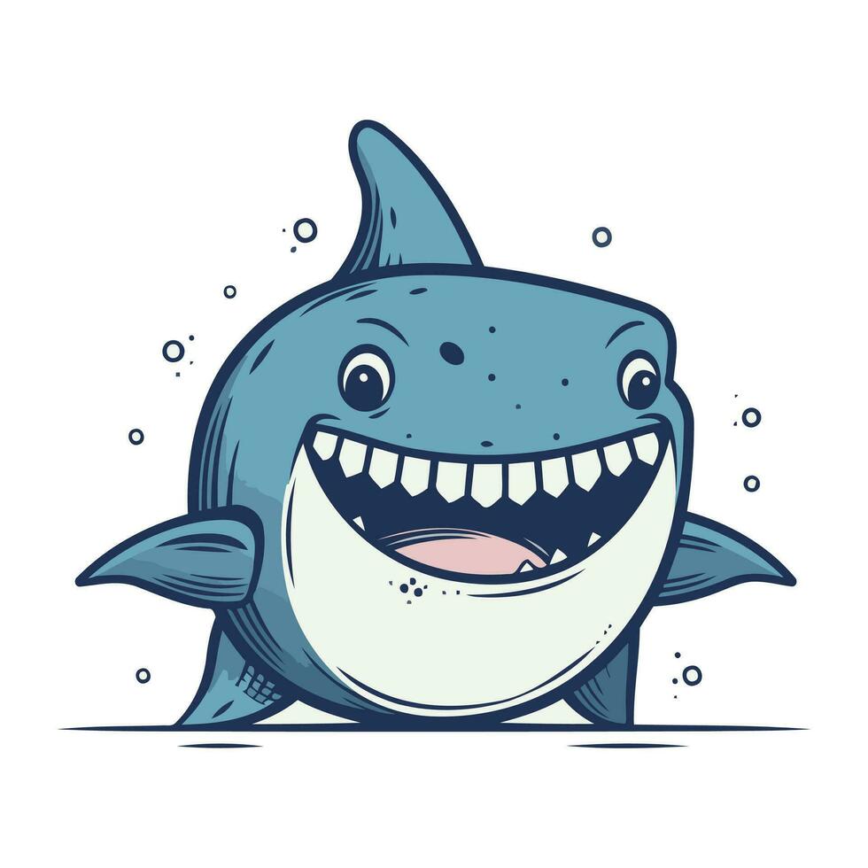 Cartoon shark. Vector illustration. Isolated on white background.