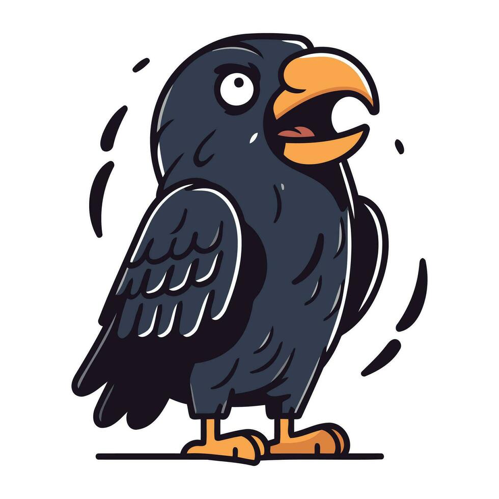 Cute cartoon raven. Vector illustration isolated on a white background.