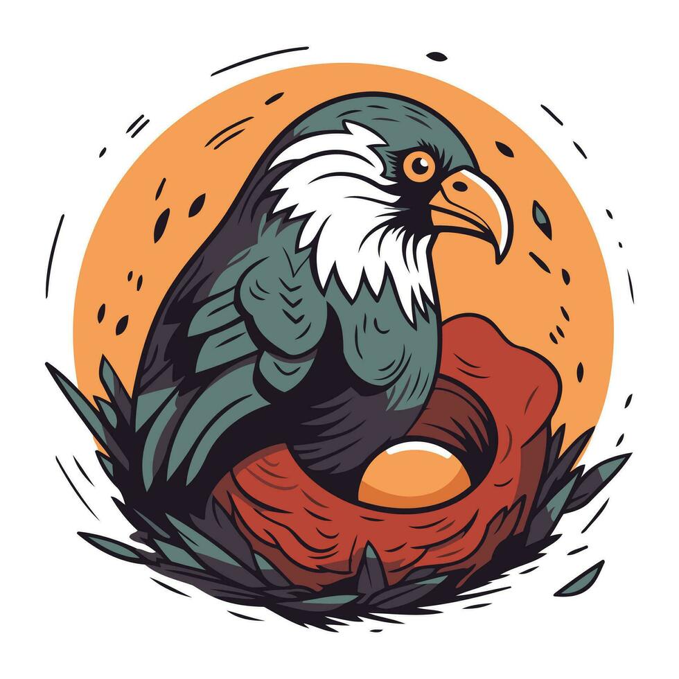 águila en nido con huevo. vector ilustración en dibujos animados estilo.