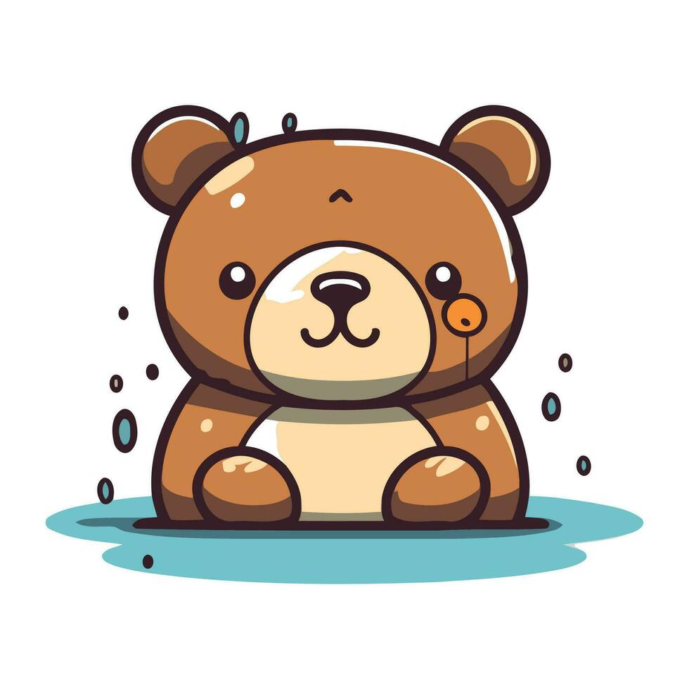 Cute teddy bear with drops of water. Vector illustration.