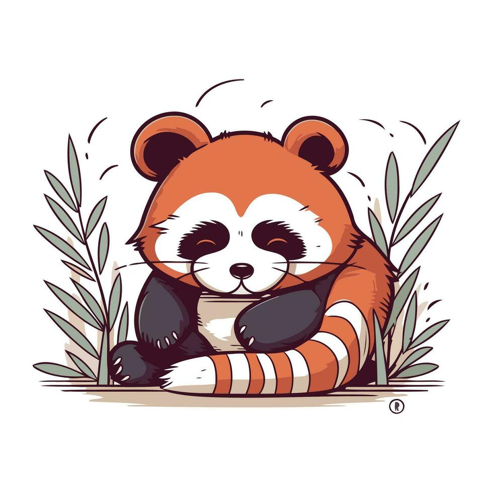 Cute panda sitting and holding a cup. Vector illustration.