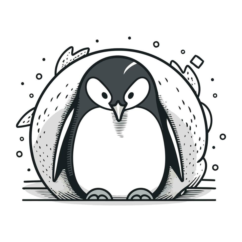 Cute penguin. Vector illustration in doodle style.