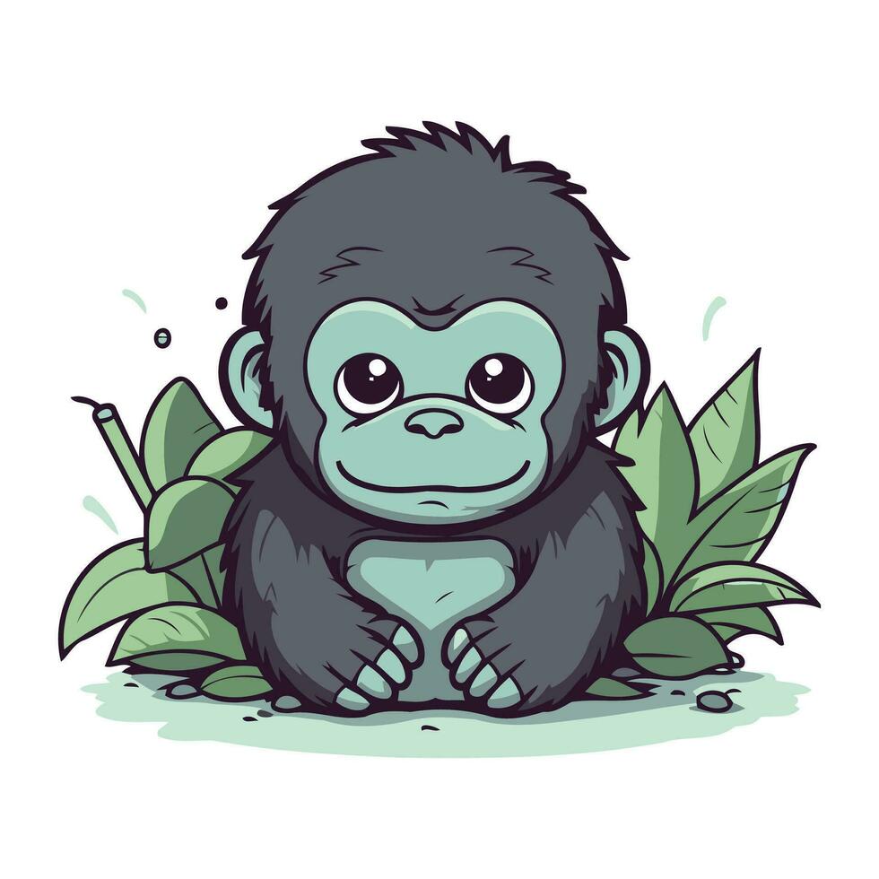 illustration of a cute gorilla sitting in the jungle. vector illustration