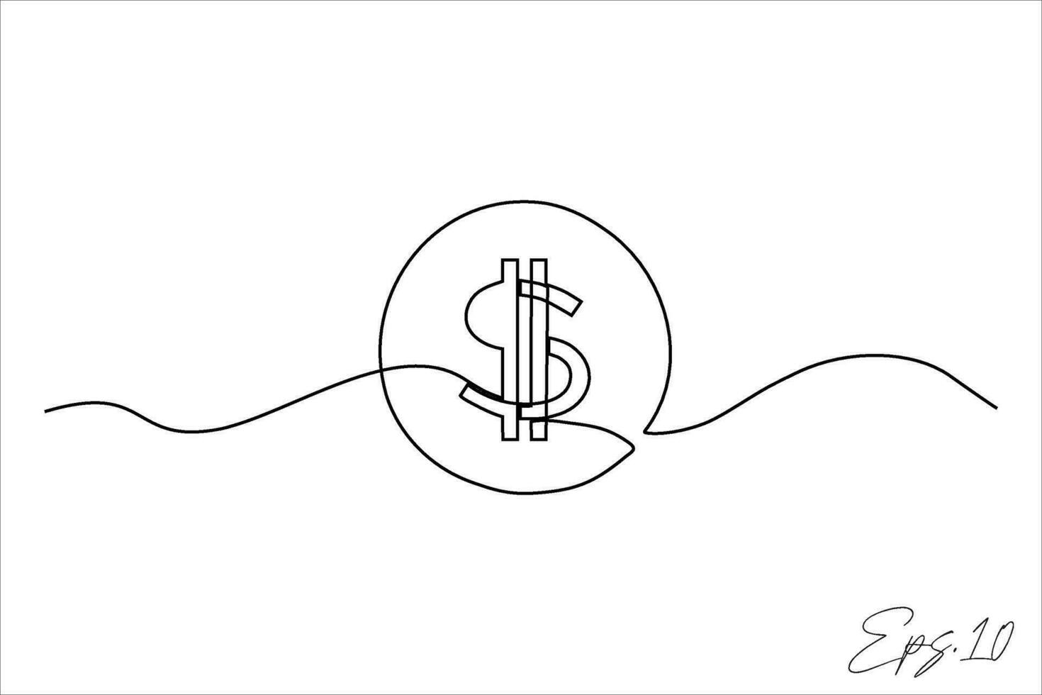 continuous line art drawing of dollar coins vector