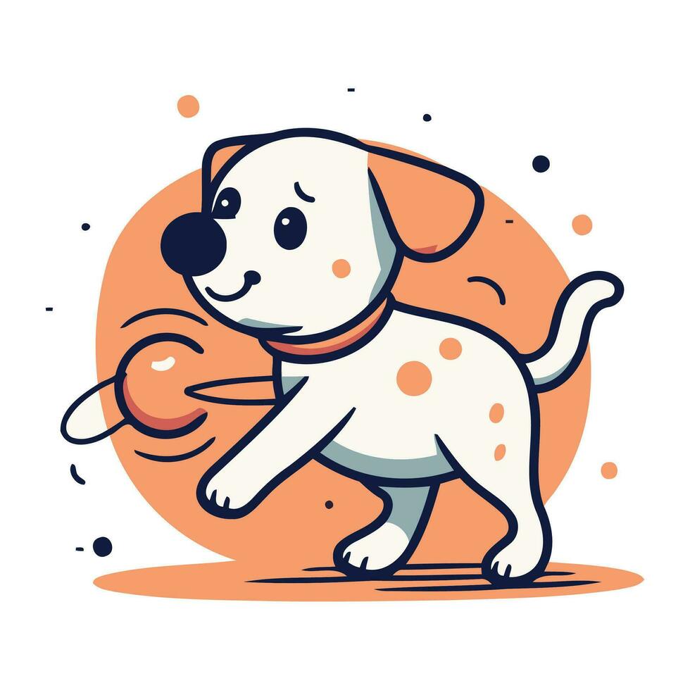 Cute cartoon dog playing with ball. Vector illustration in line style.