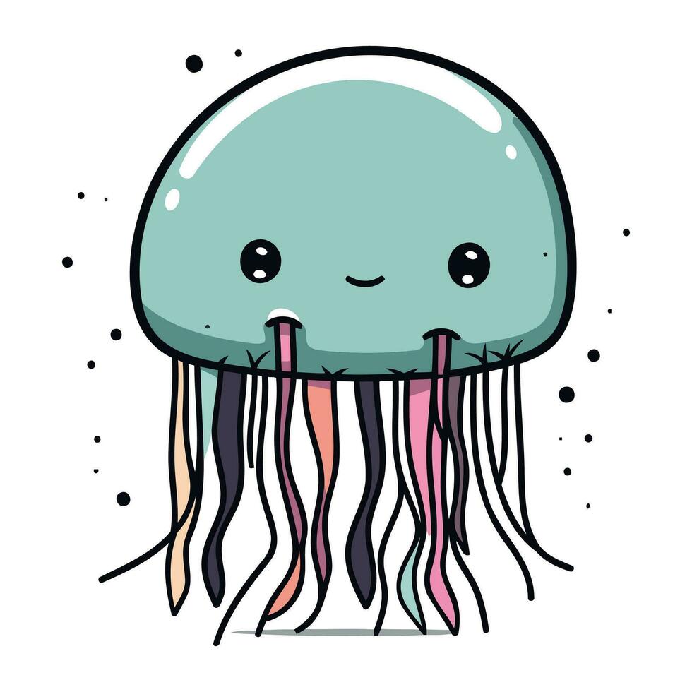 Cute cartoon jellyfish. Vector illustration. Isolated on white background.