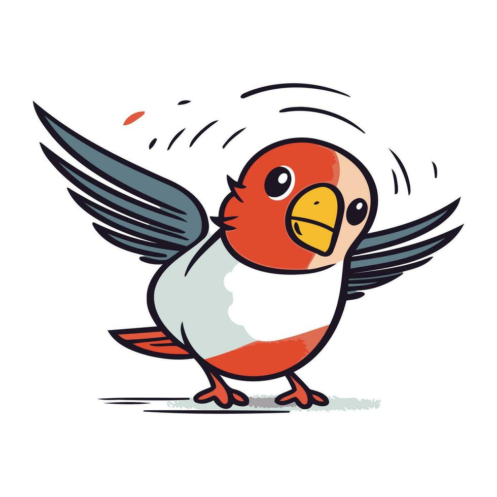 vector ilustración de un linda dibujos animados rojo y blanco pájaro con alas.