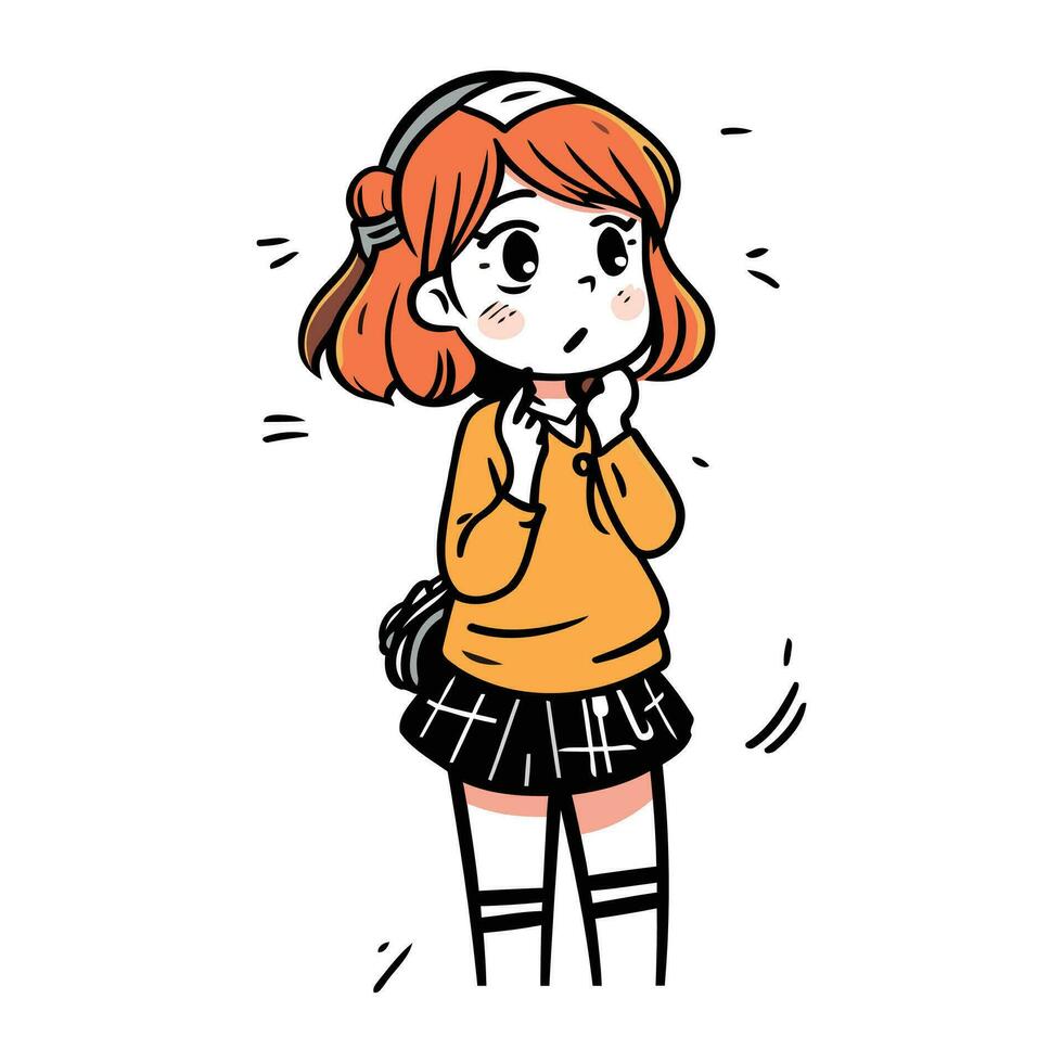 Vector illustration of a cute red haired girl in a yellow sweater.