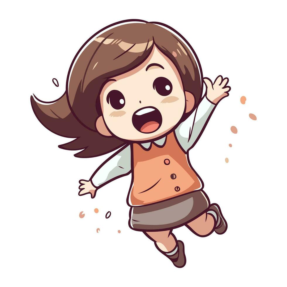 Illustration of a Cute Little Girl Jumping and Smiling vector