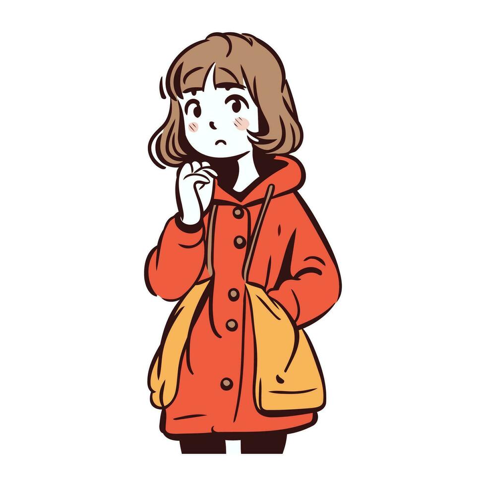 Illustration of a young woman wearing a coat. Vector illustration.