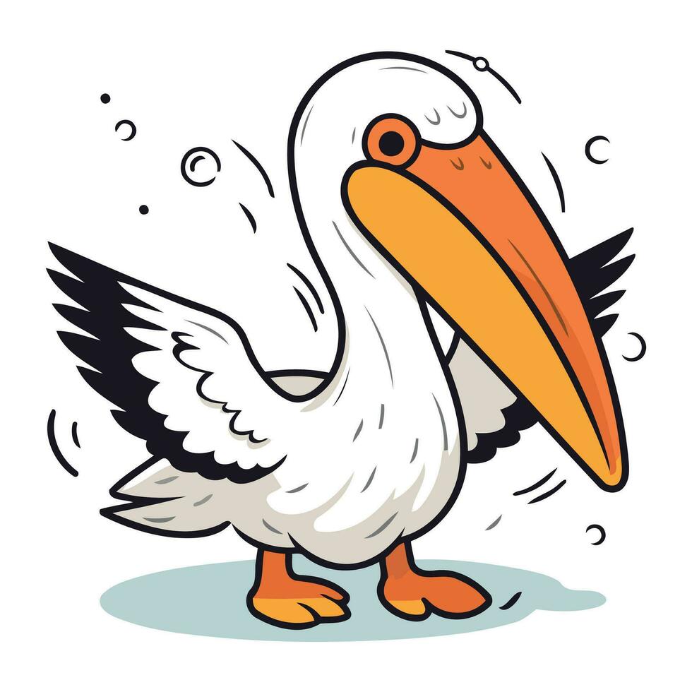 Vector illustration of a pelican. Cartoon style. Hand drawn.