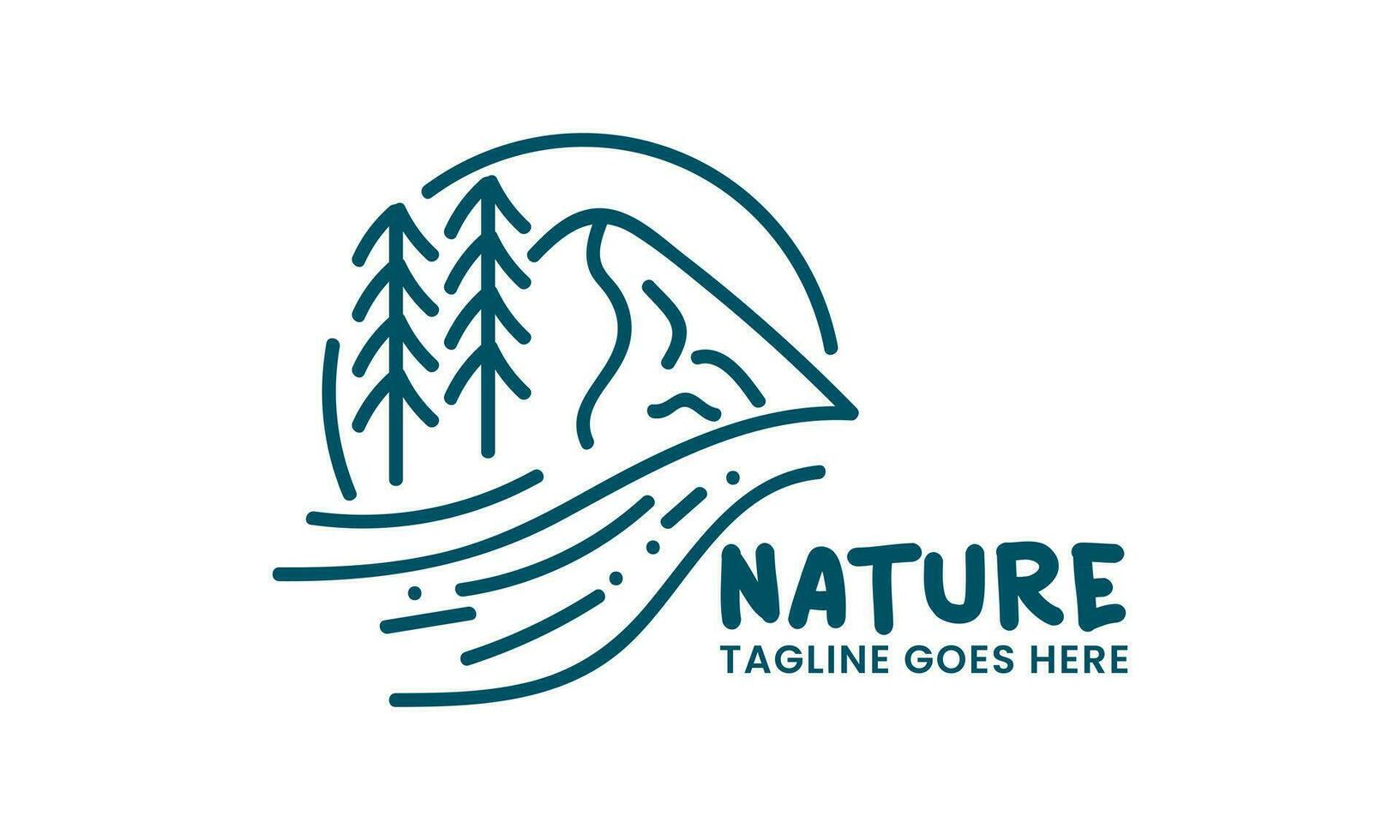 natural paisaje logo en monoline estilo. muy adecuado para logos para natural parques, aventura, escalada, naturaleza amantes, vacaciones, exploración y otros. vector