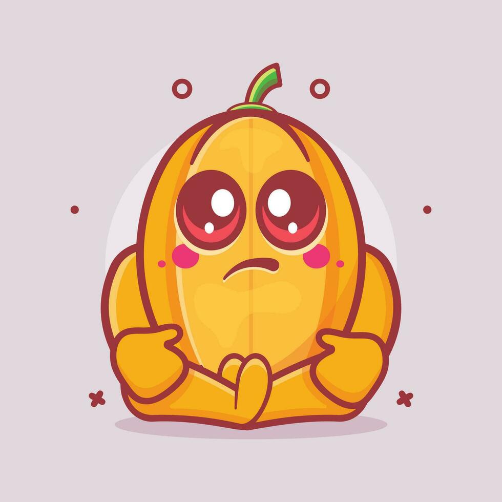 kawaii star fruit character mascot with sad expression isolated cartoon in flat style design vector