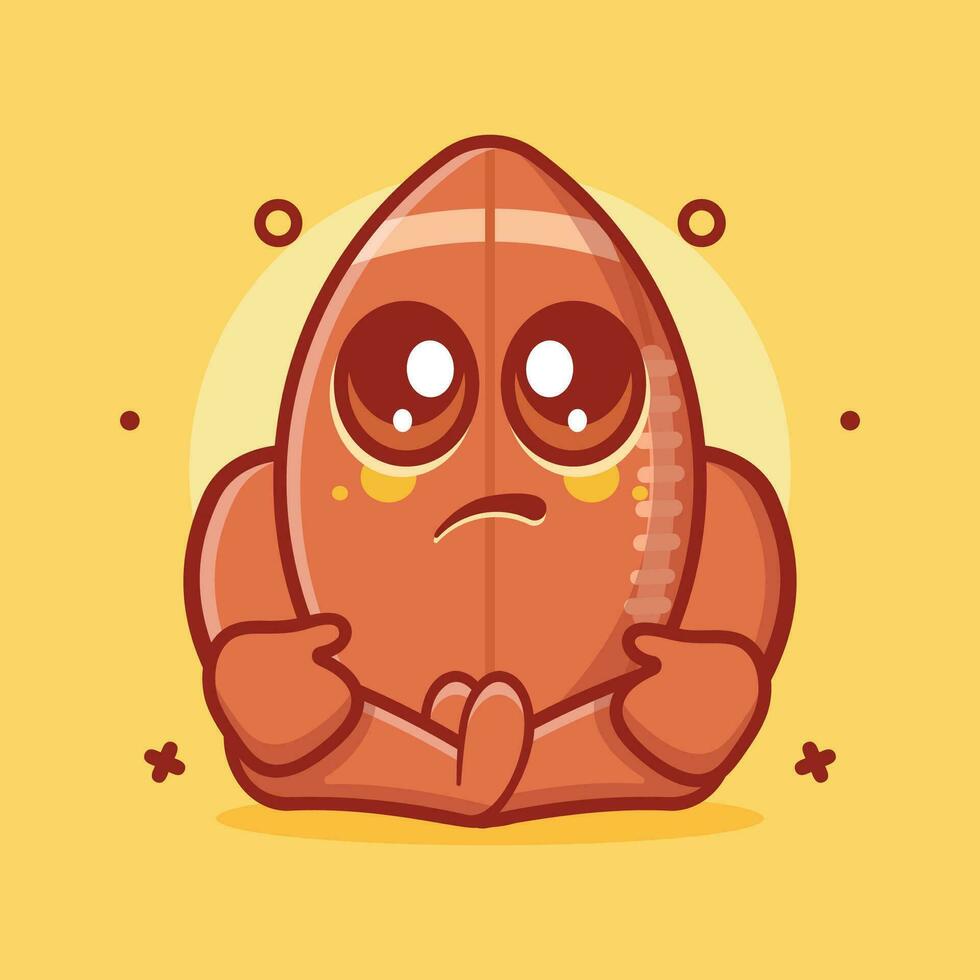 kawaii rugby ball character mascot with sad expression isolated cartoon in flat style design vector
