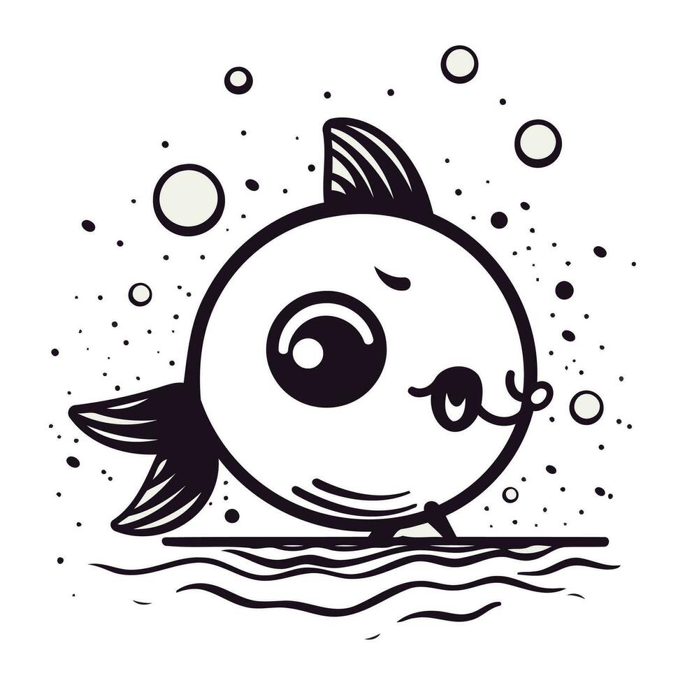 linda kawaii dibujos animados pescado con grande ojos. vector ilustración.