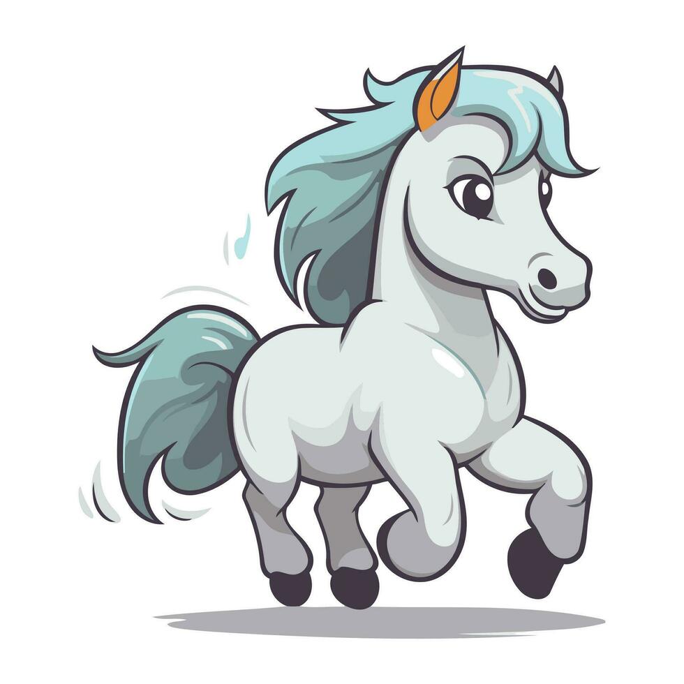 Cute cartoon white pony isolated on white background. Vector illustration.