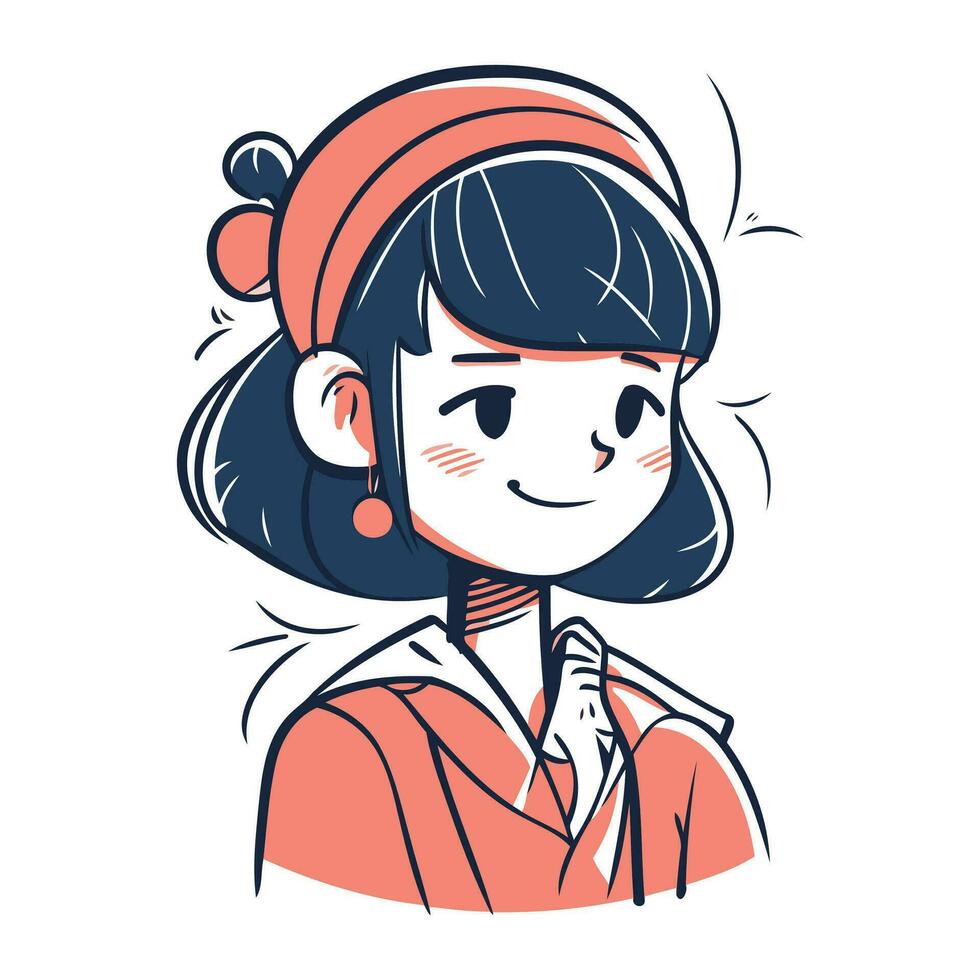 Vector illustration of a cute girl in a red hat and coat.