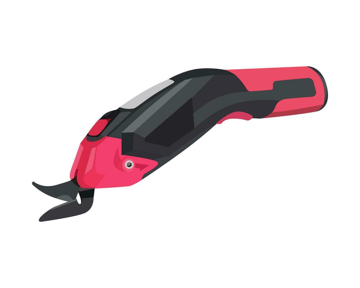 Vector Illustration of Power Electric Fabric Scissors Cutter For Crafts, Sewing, Cardboard, Cordless with 2 Cutting Blades, isolated on white background. Carpentry tools.