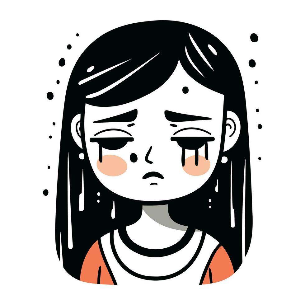 llorando niña con lágrimas en su rostro. vector ilustración en plano estilo.