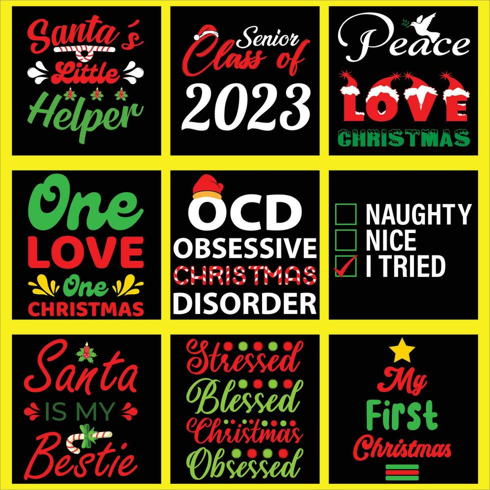 Christmas T Shirt Designs Bundle, Christmas Designs Bundle vector