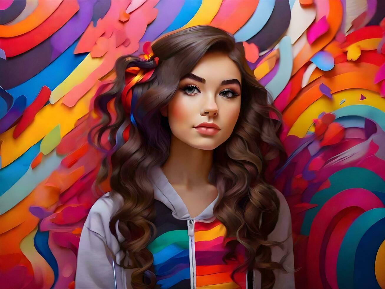 Beautiful girl with colorful background ai generate photo