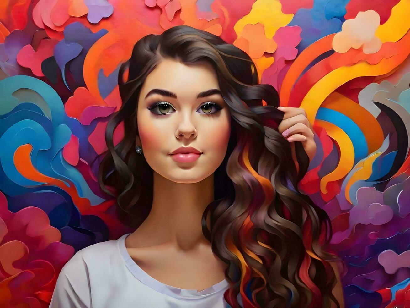 Beautiful girl with colorful background ai generate photo