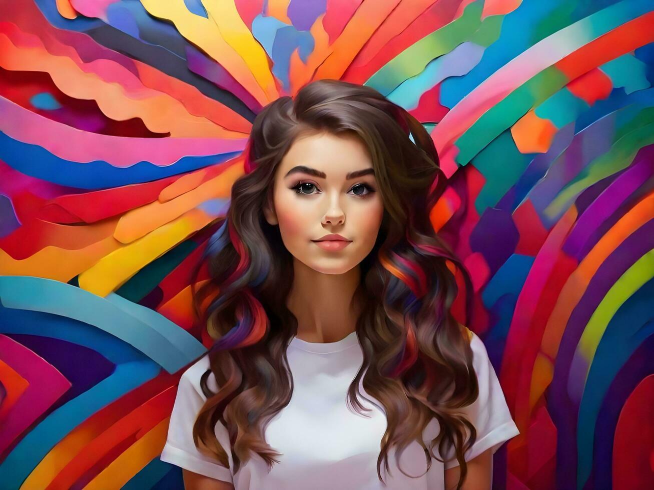 Beautiful girl with colorful background ai generate photo